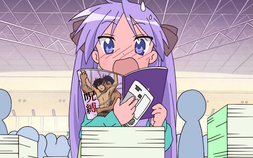 Character from the anime lucky star reading a book