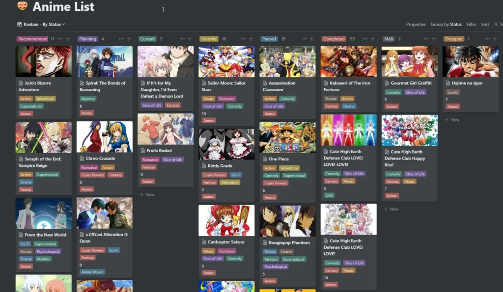 website screen hot for making anime list